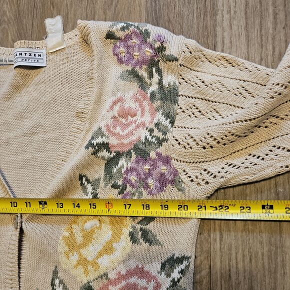 Vtg Jantzen Floral Cardigan Womens L Beige Embroidered Pointelle Cottagecore Gma - Picture 9 of 11